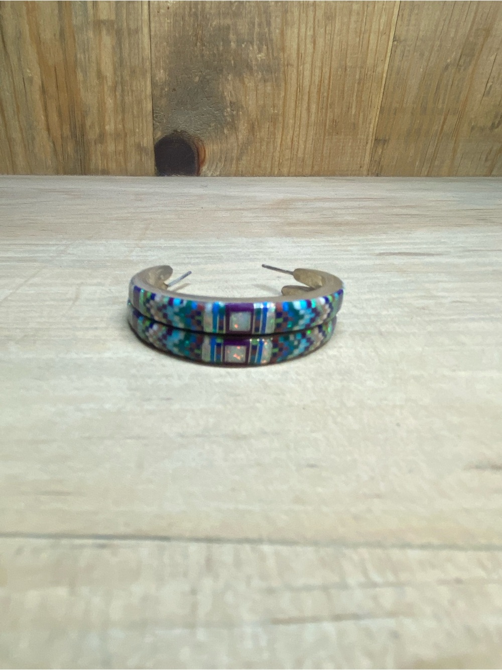 Zuni Hoop Earrings Jewelry Native American Opal Sterling Silver Indigenous Inlay - Picture 10 of 11